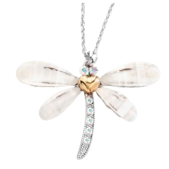 Dragonfly Necklace With Swarovski Crystals In Aurore Boreale Bnib Rhodium Plated